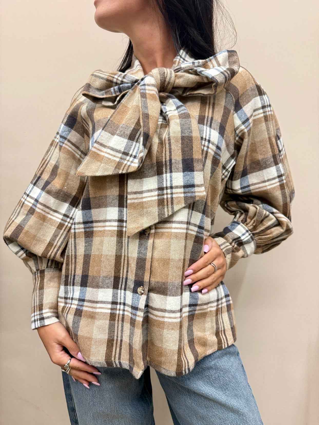 Camicia quadri c/fiocco - MORO