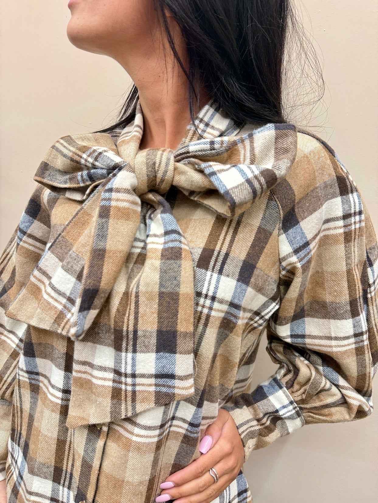 Camicia quadri c/fiocco - MORO