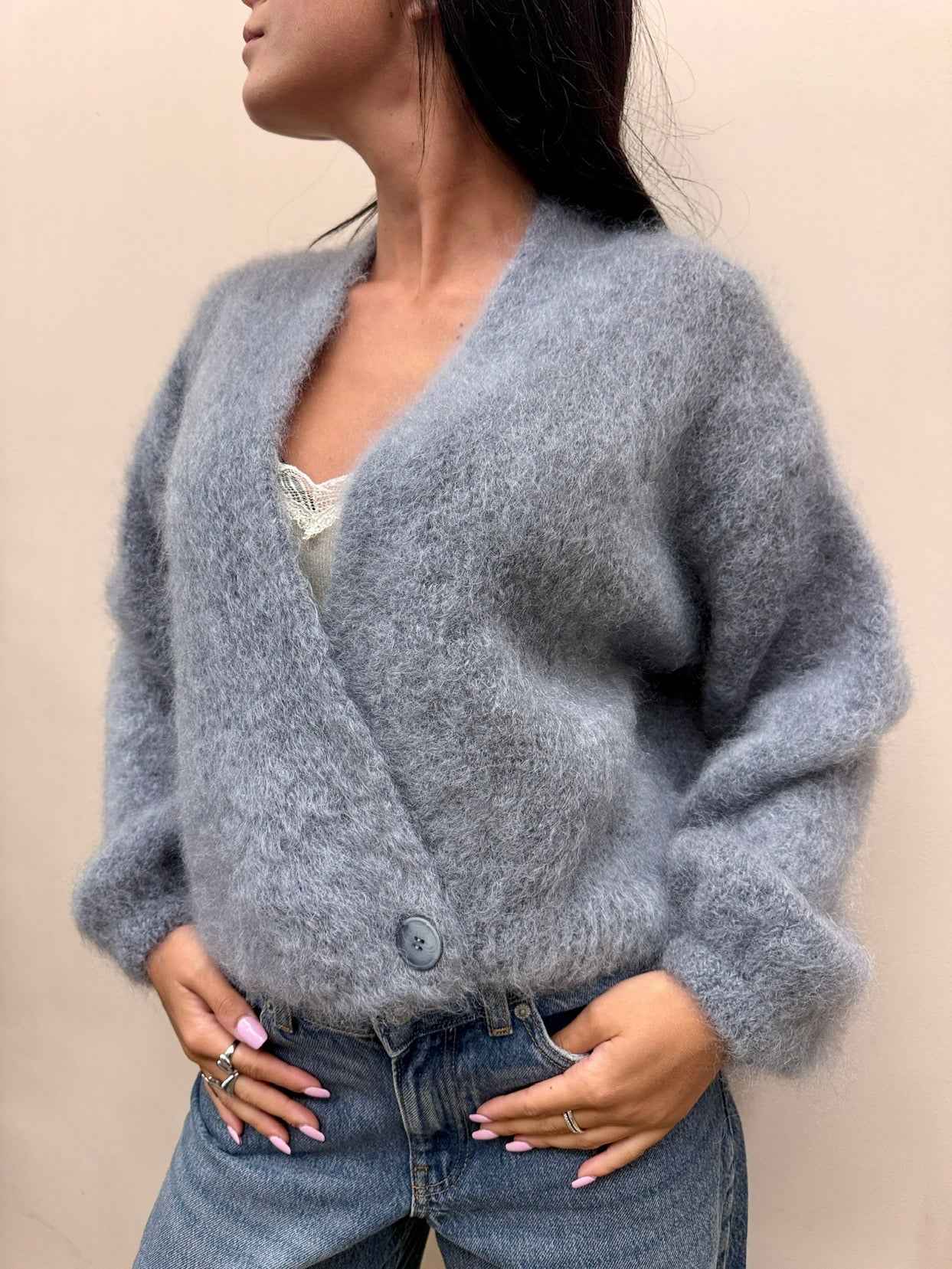Cardigan mohair - GRIGIO