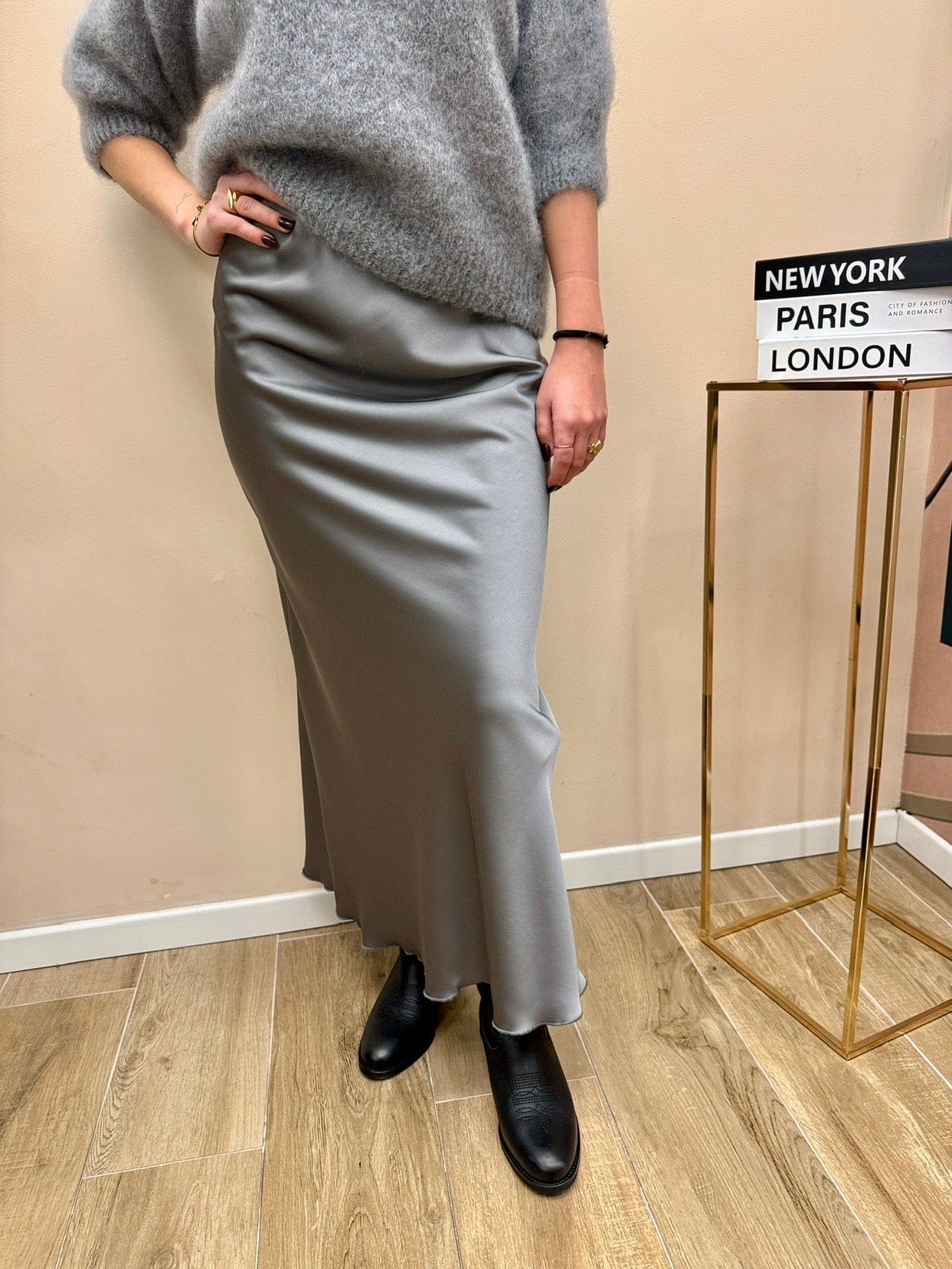 Gonna satin lunga - GRIGIO