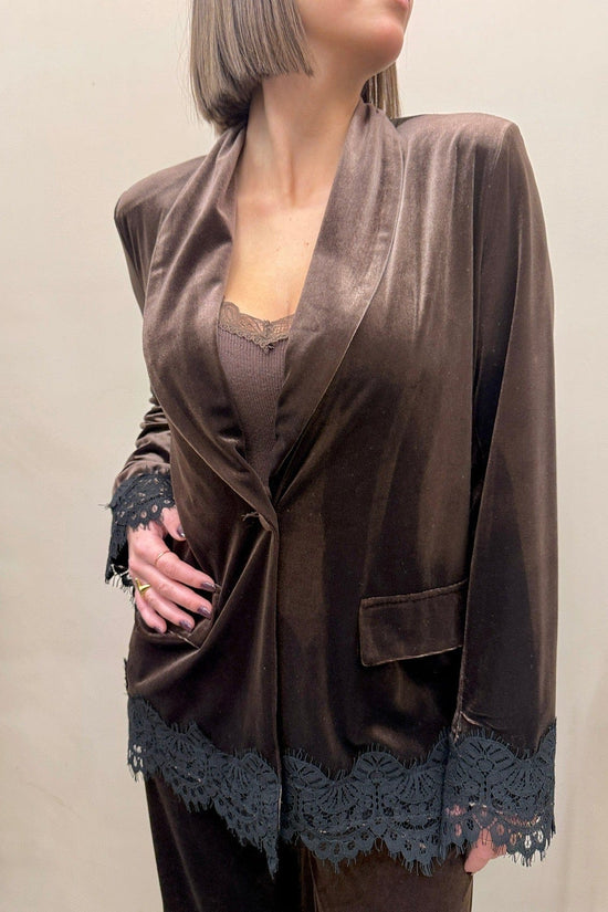 Giacca velluto c/pizzo - MORO