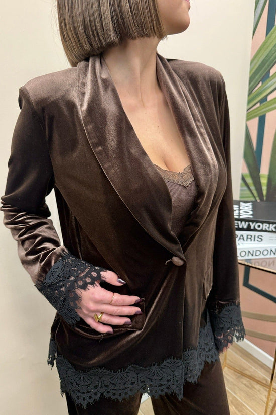 Giacca velluto c/pizzo - MORO