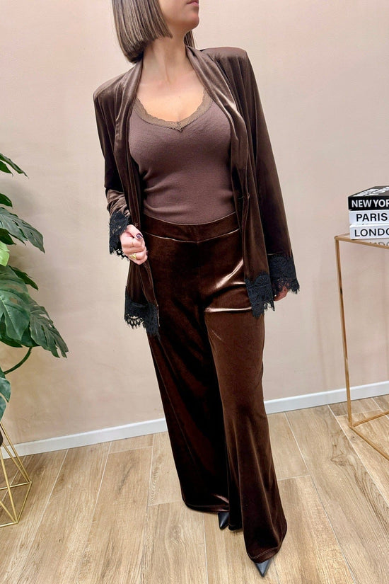 Giacca velluto c/pizzo - MORO