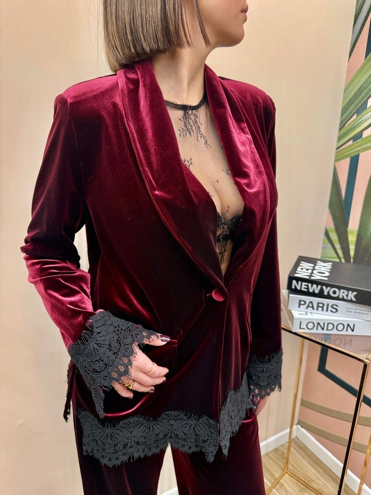 Giacca velluto c/pizzo - BORDEAUX