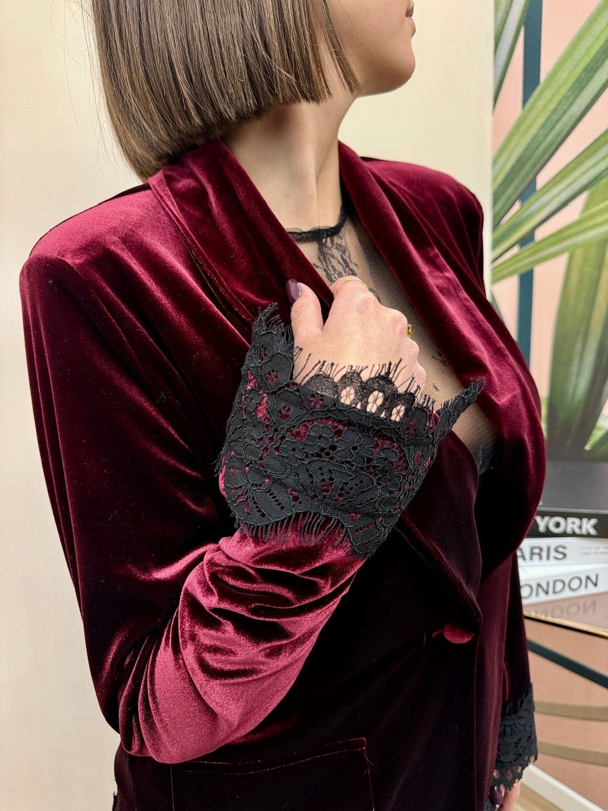 Giacca velluto c/pizzo - BORDEAUX