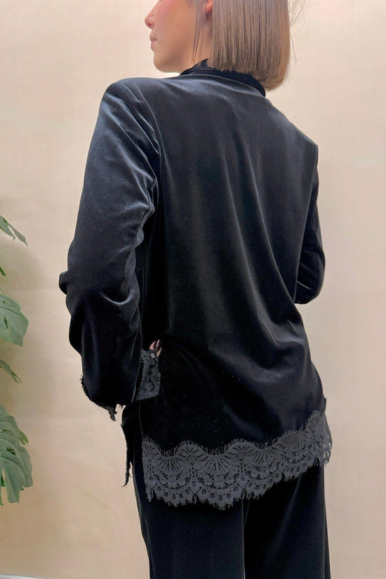 Giacca velluto c/pizzo - NERO