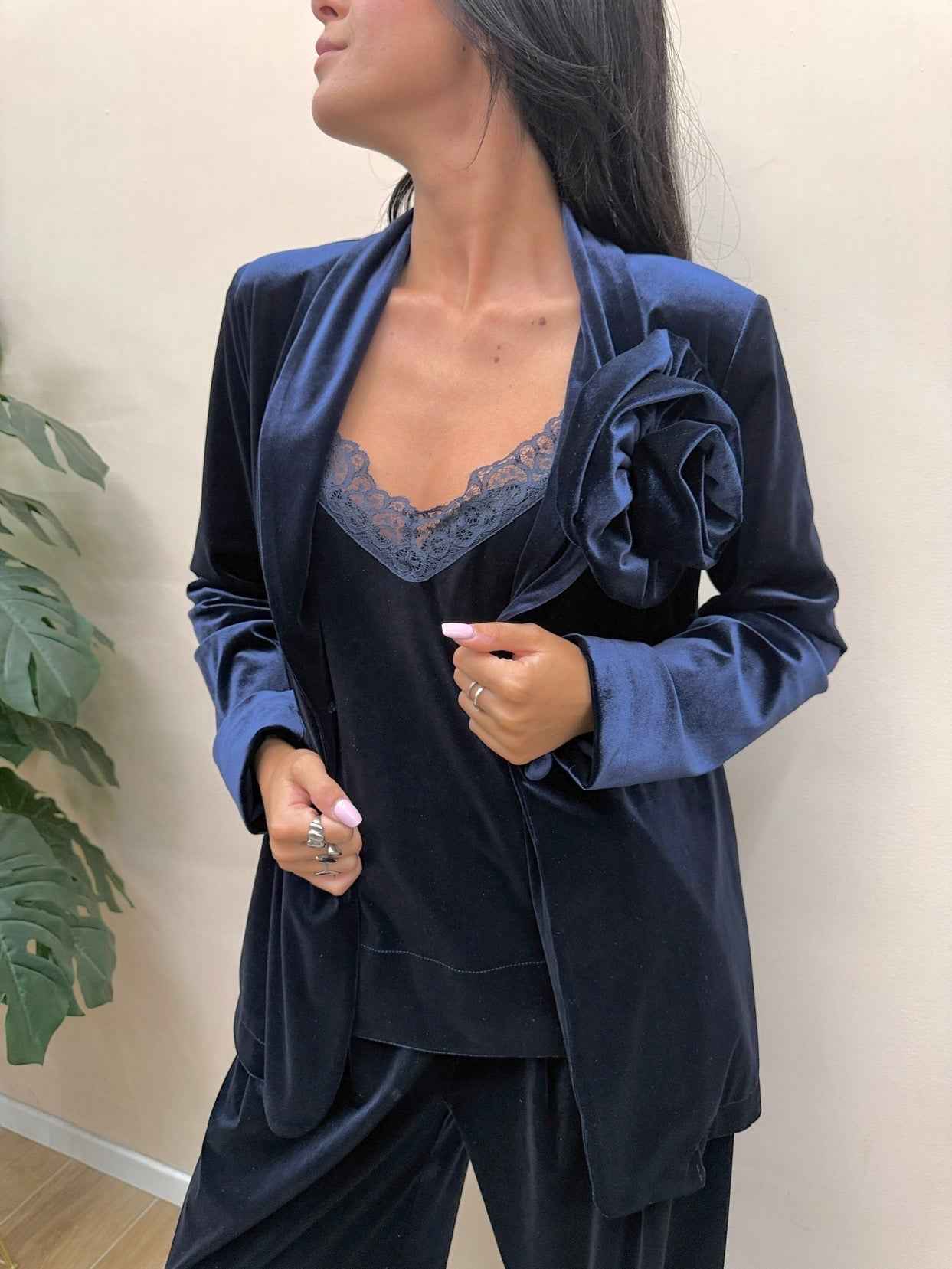 Top in ciniglia c/pizzo - BLU
