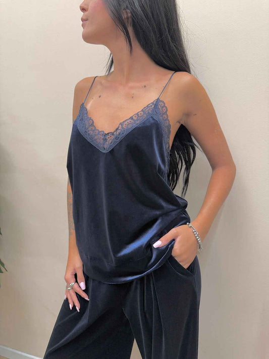 Top in ciniglia c/pizzo - BLU