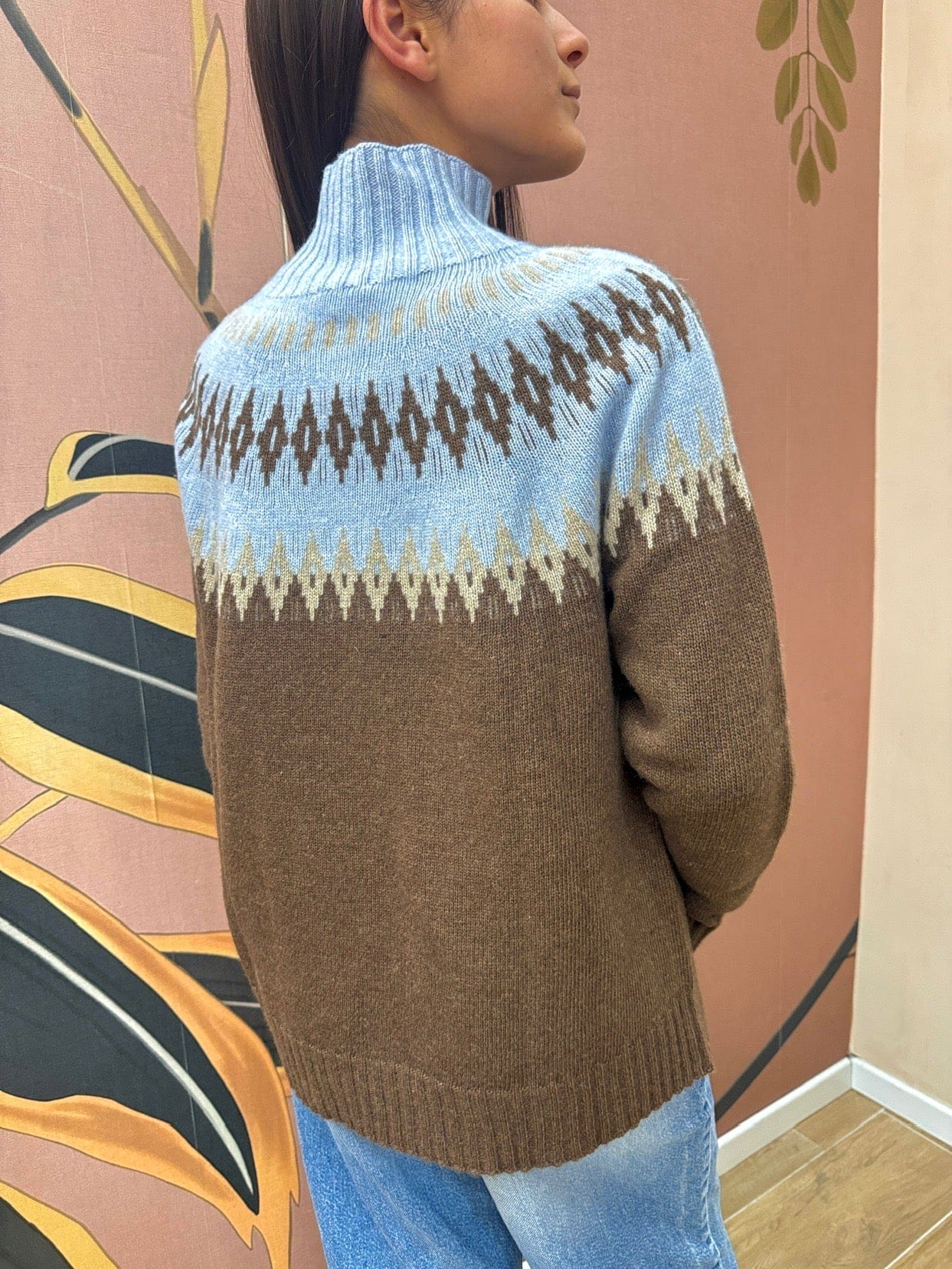 Maglia intarsio m/cachemire - MORO