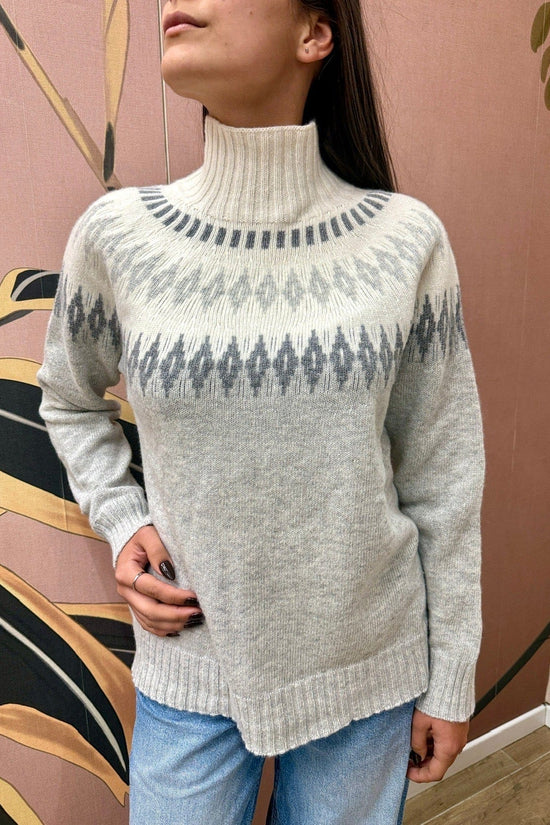 Maglia intarsio m/cachemire - GRIGIO