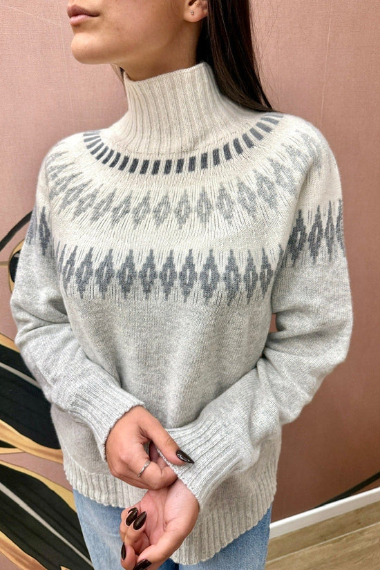 Maglia intarsio m/cachemire - GRIGIO