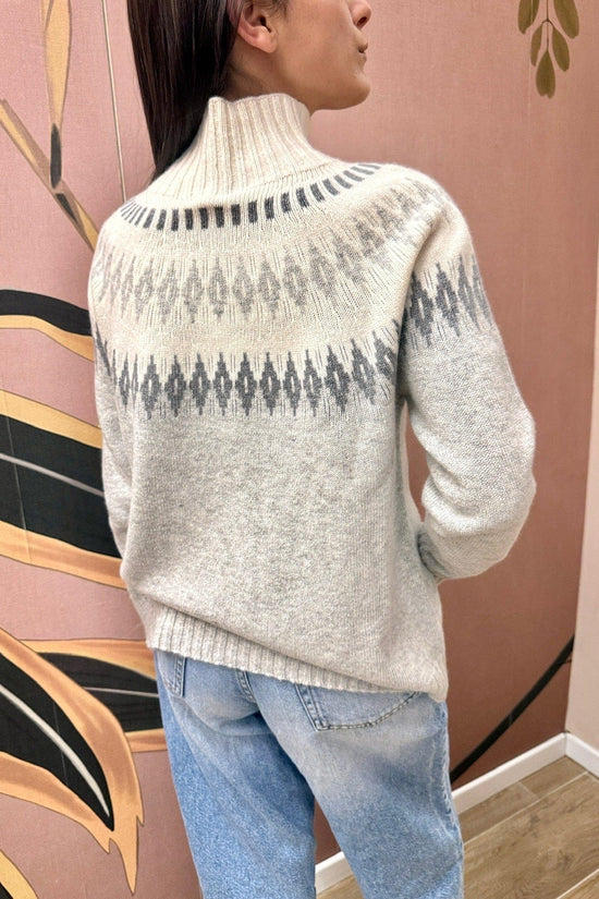 Maglia intarsio m/cachemire - GRIGIO