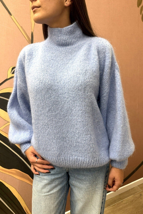 Pull mohair manica palloncino - CELESTE