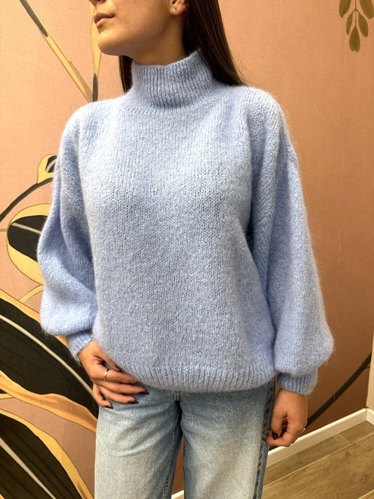Pull mohair manica palloncino - CELESTE