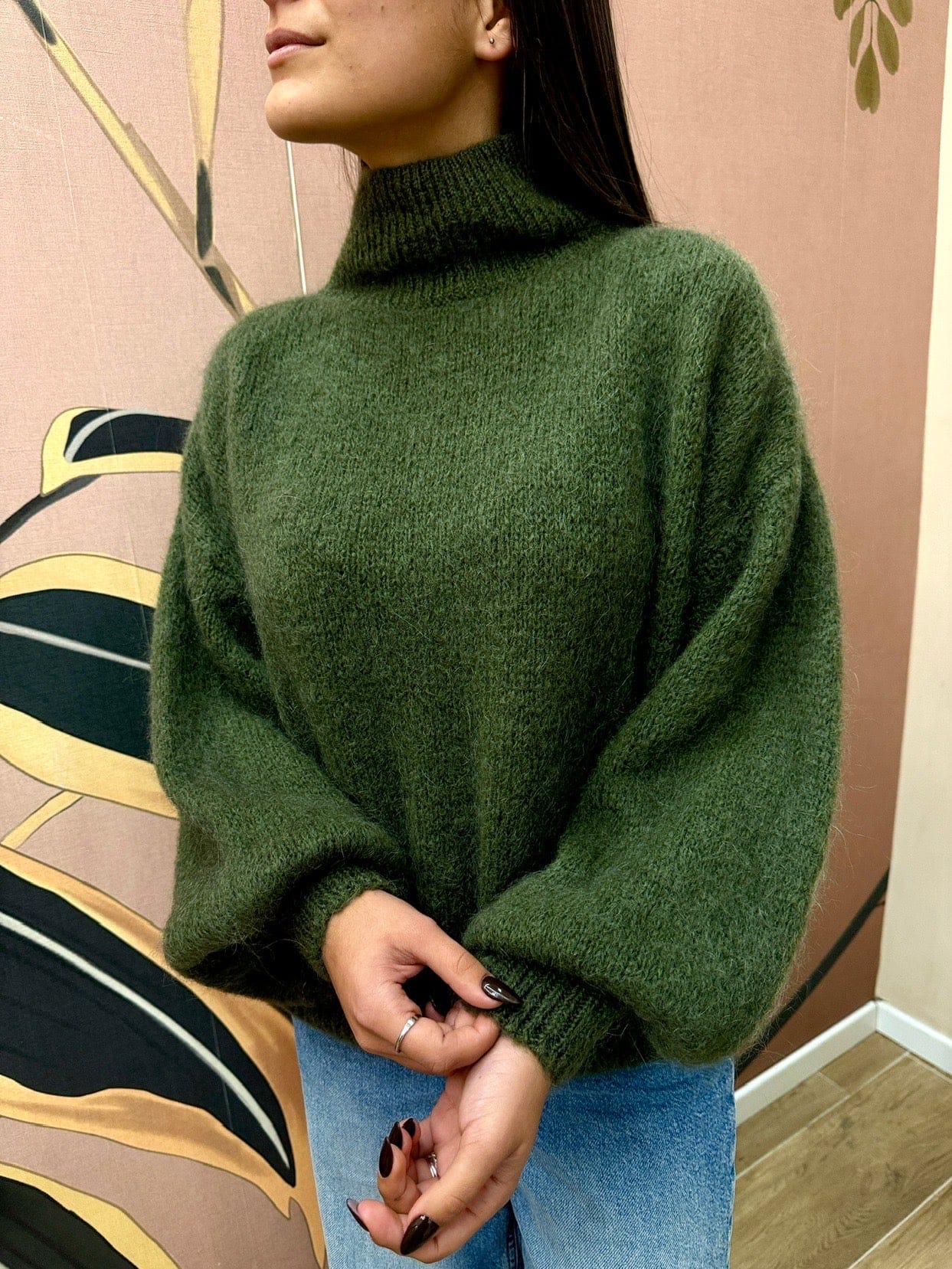 Pull mohair manica palloncino - MILITARE