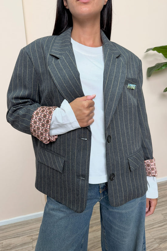 Giacca gessata foulard - ANTRACITE