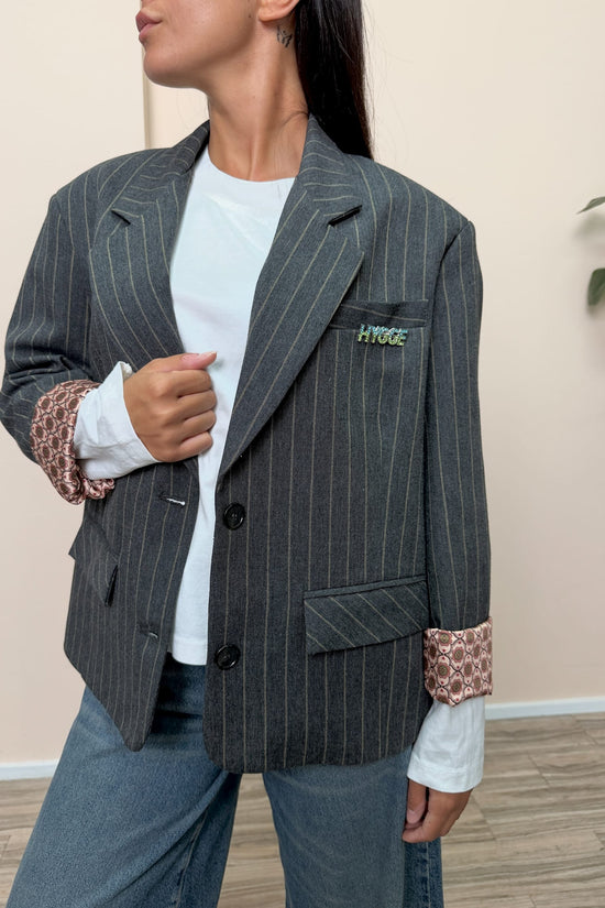 Giacca gessata foulard - ANTRACITE