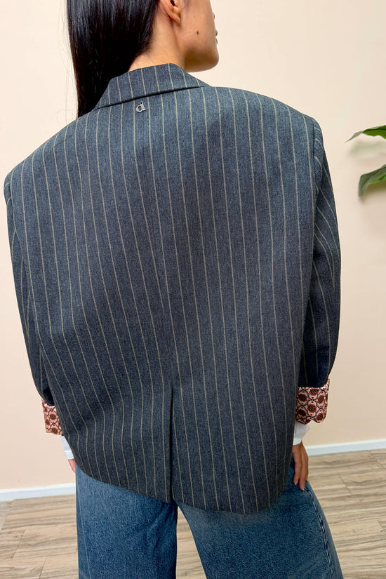 Giacca gessata foulard - ANTRACITE