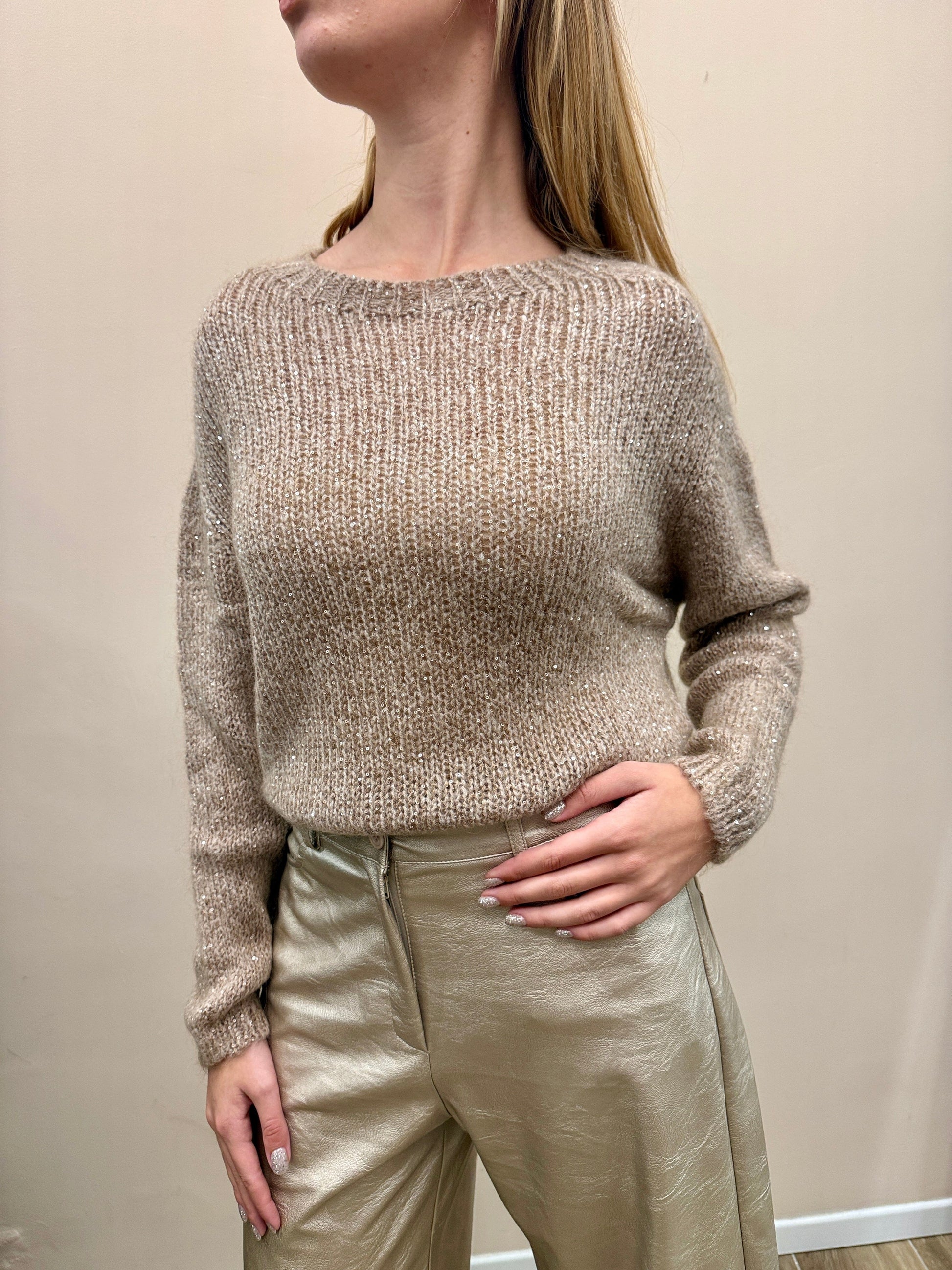 Pull paillettes - BEIGE