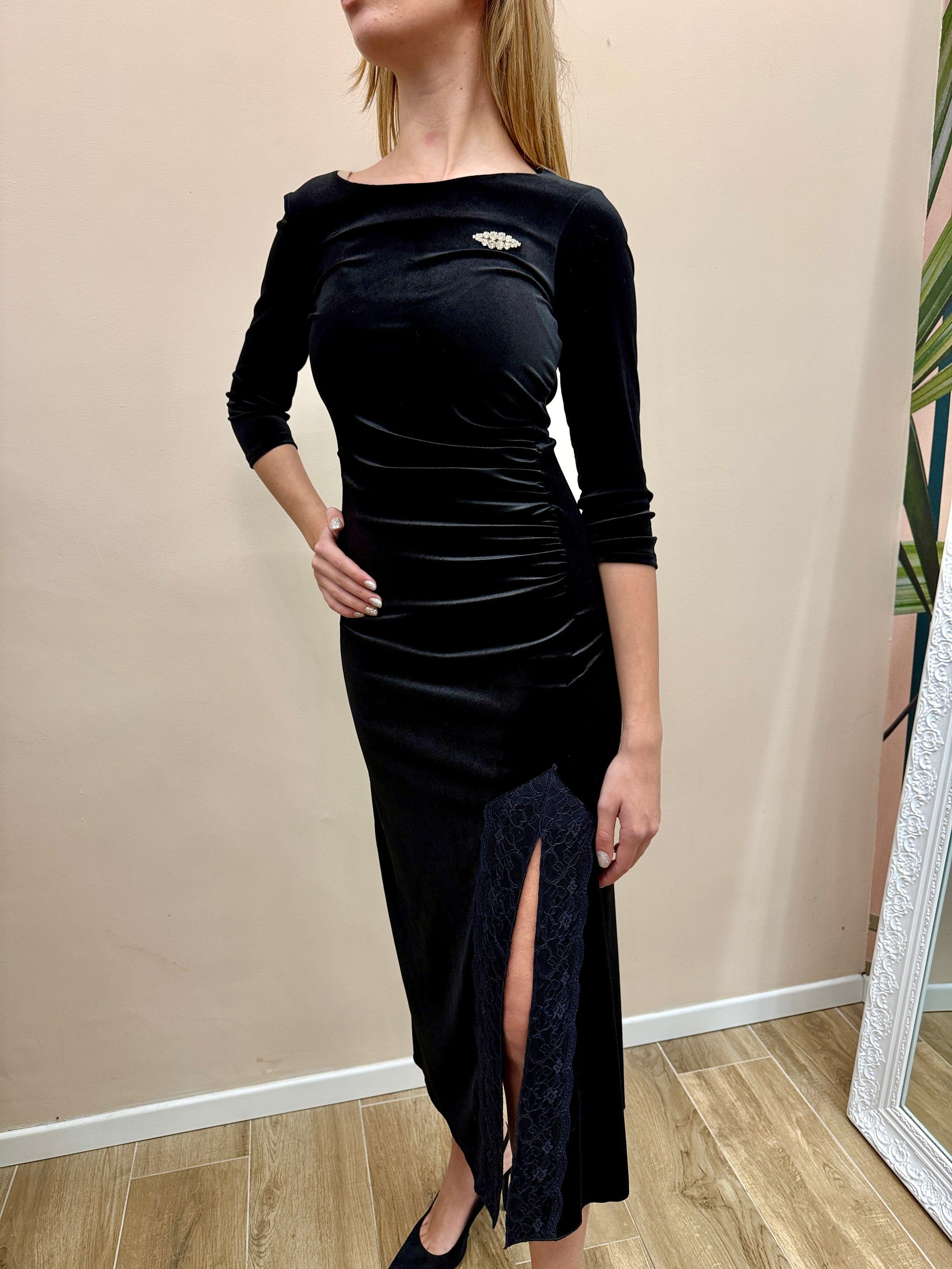 Abito lungo ciniglia - NERO