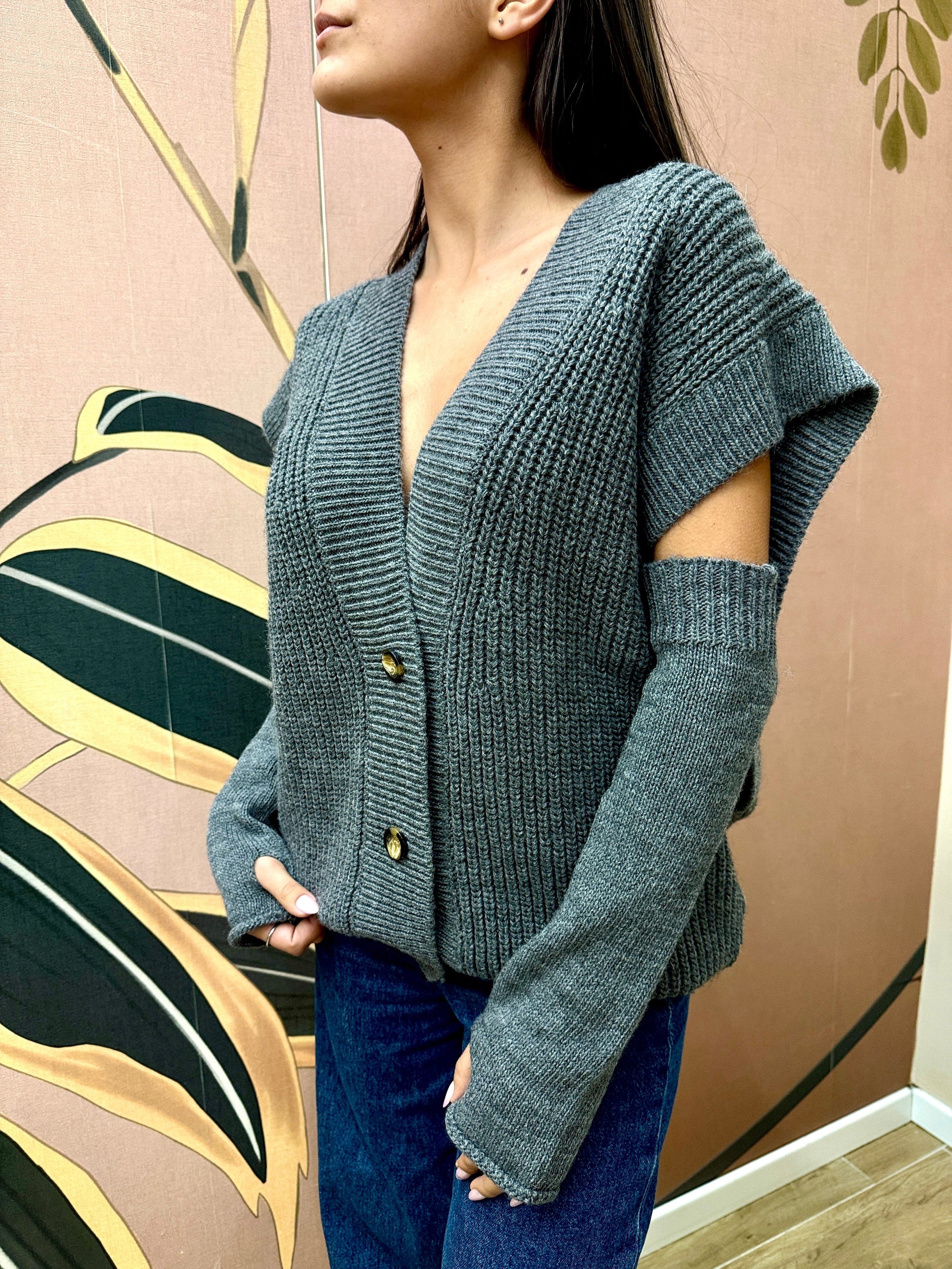 Gilet c/manicotti - GRIGIO