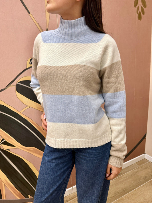 Maglia rigata m/cachemire - CELESTE