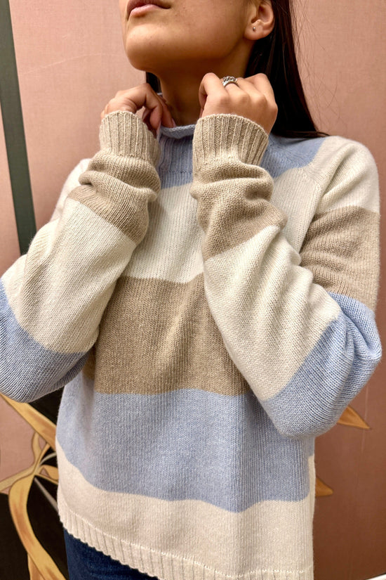 Maglia rigata m/cachemire - CELESTE