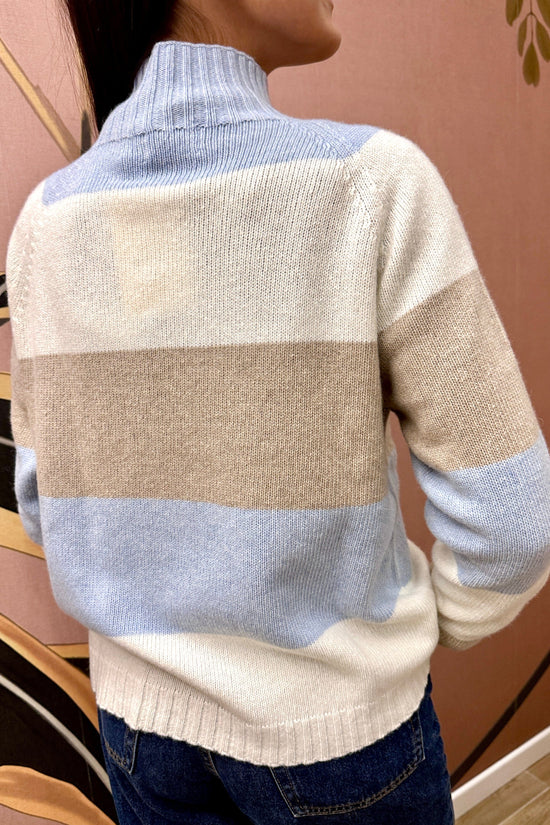 Maglia rigata m/cachemire - CELESTE