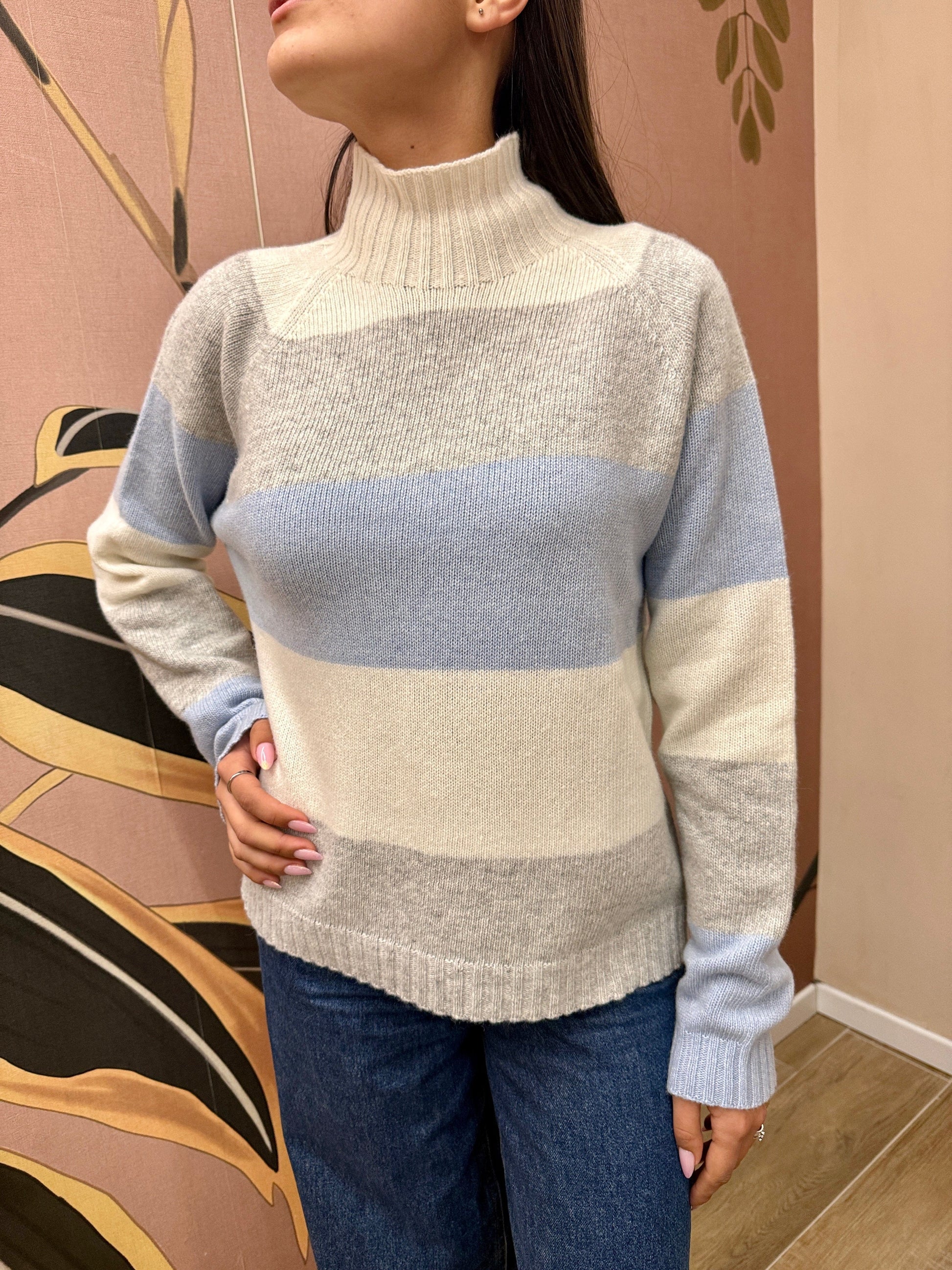 Maglia rigata m/cachemire - BURRO