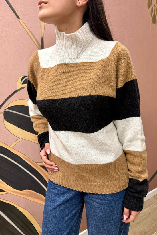 Maglia rigata m/cachemire - NERO