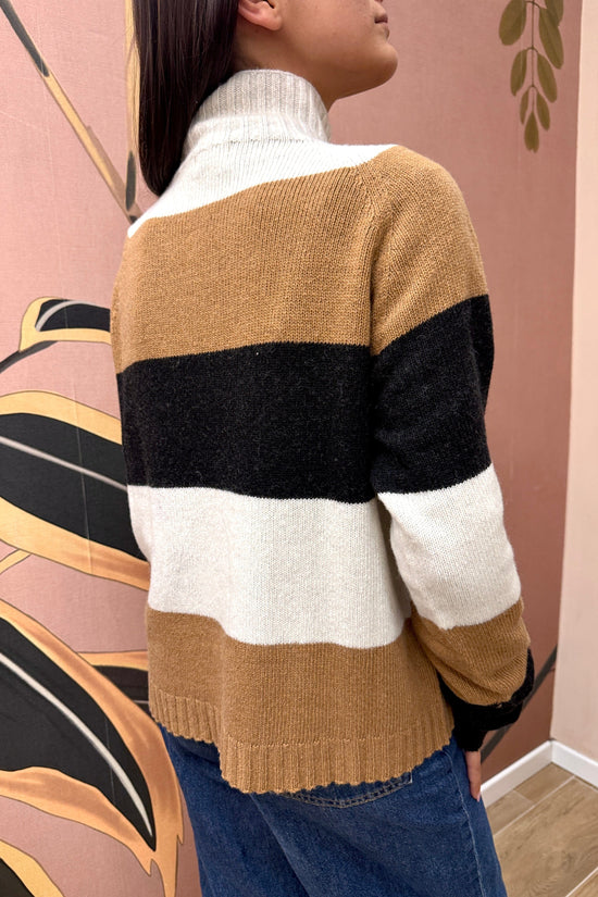 Maglia rigata m/cachemire - NERO