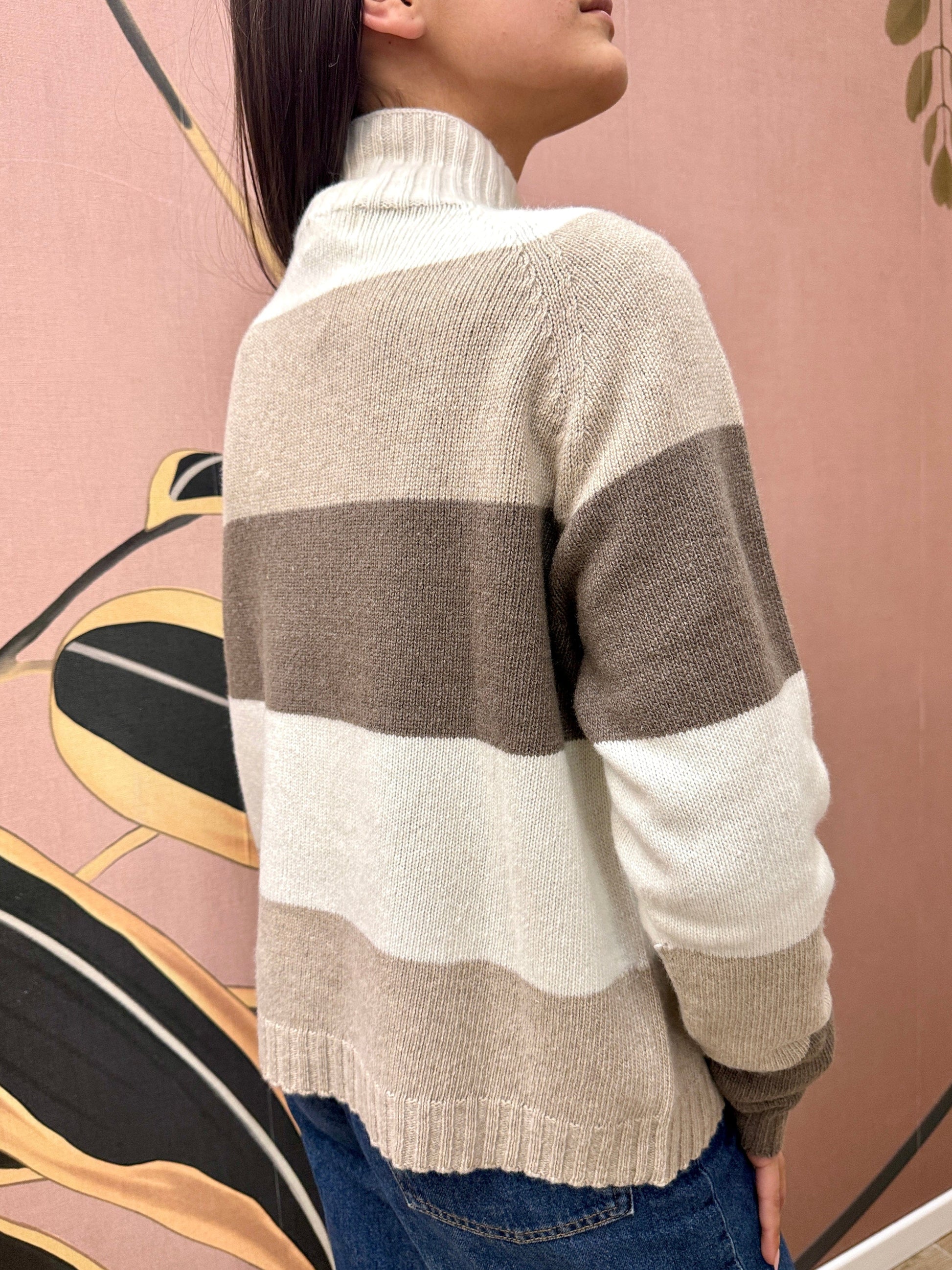 Maglia rigata m/cachemire - MORO