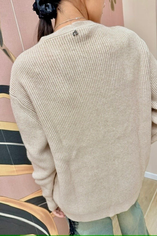 Pull scollo a V - BEIGE
