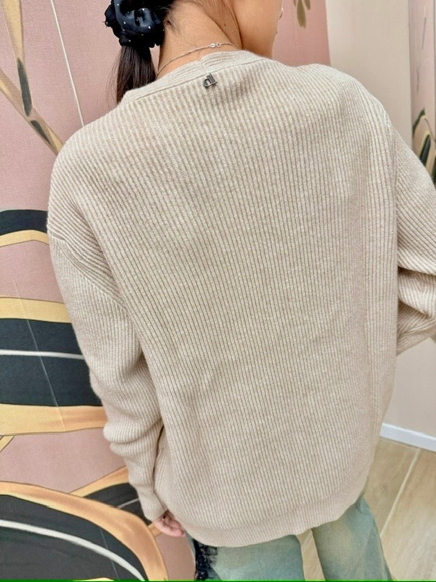 Pull scollo a V - BEIGE