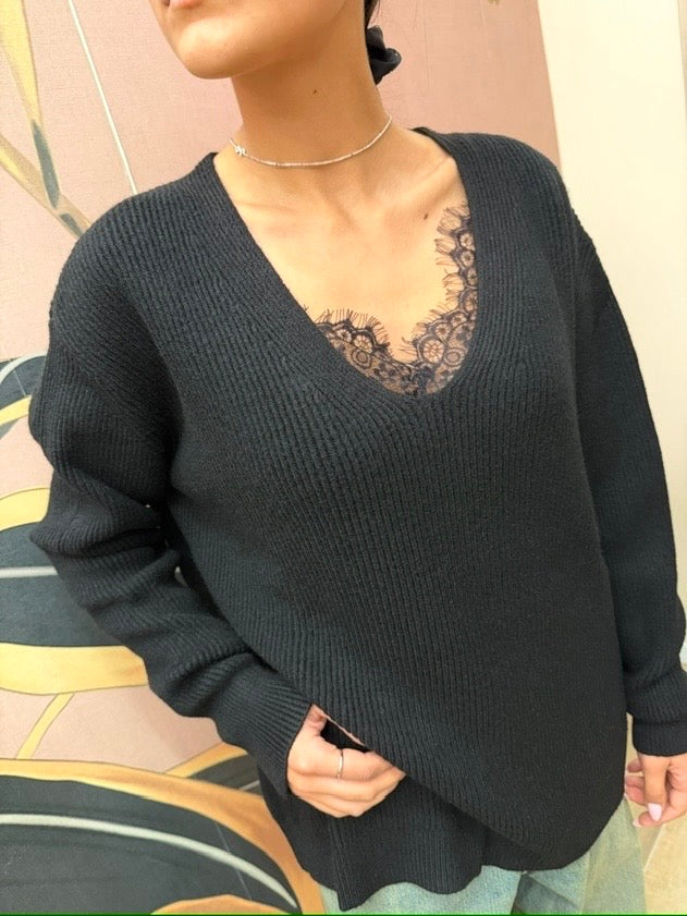 Pull scollo a V - NERO