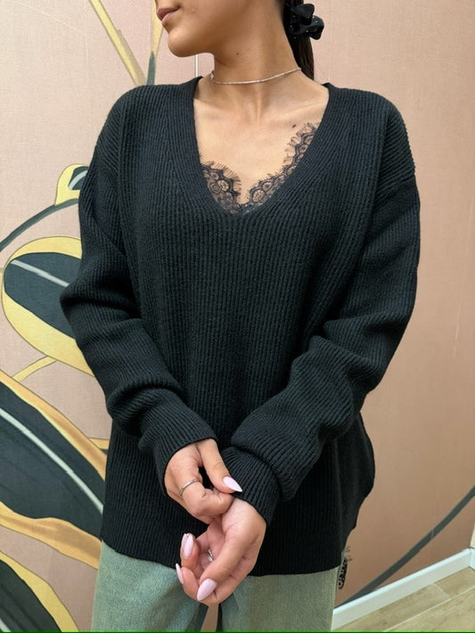 Pull scollo a V - NERO