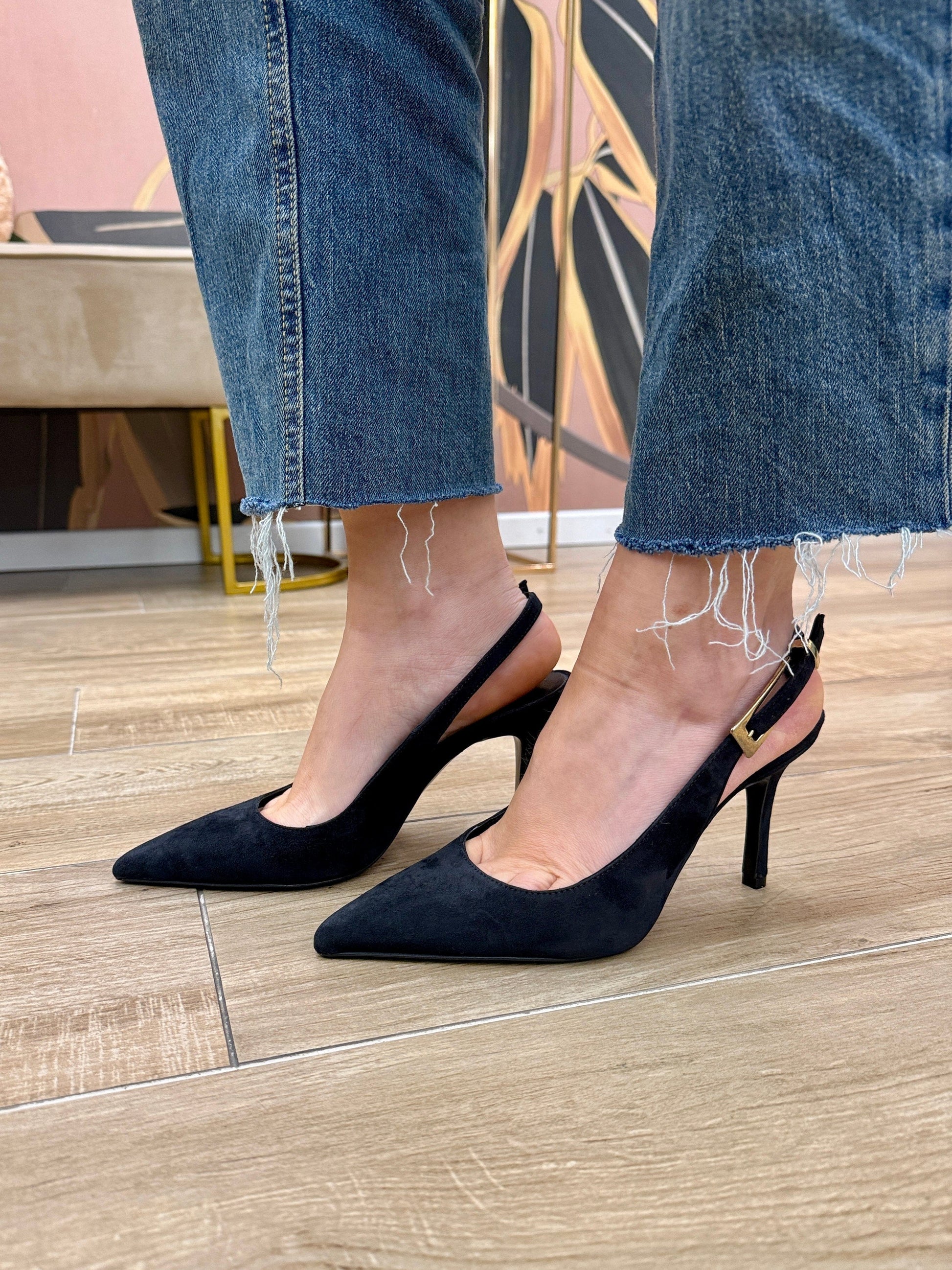 Slingback camoscio fibbia - NERO