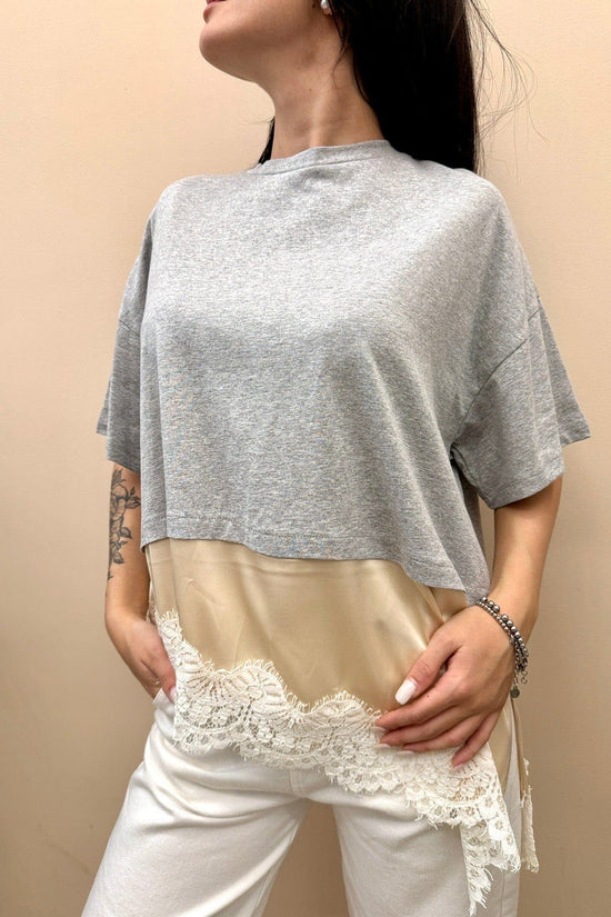 T-Shirt con pizzo - GRIGIO