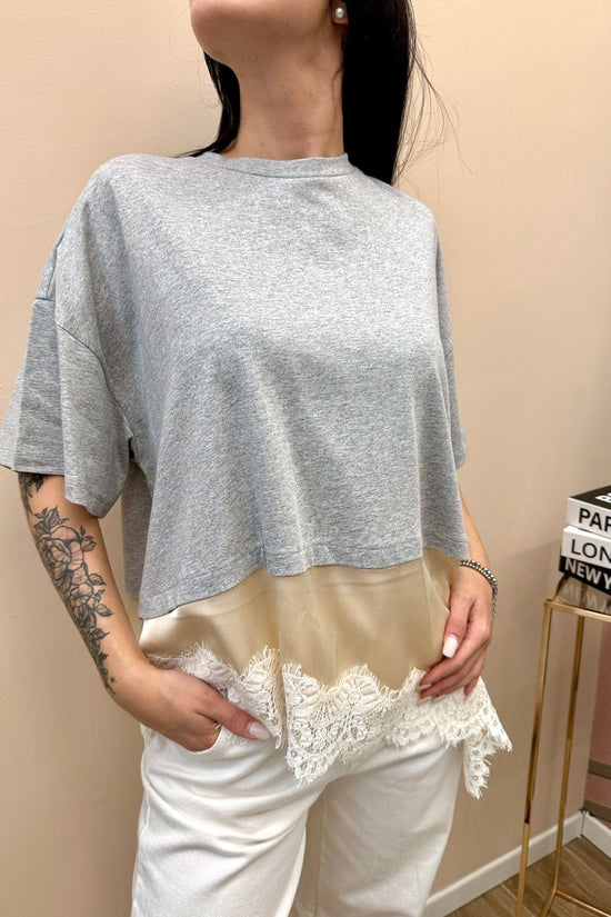 T-Shirt con pizzo - GRIGIO