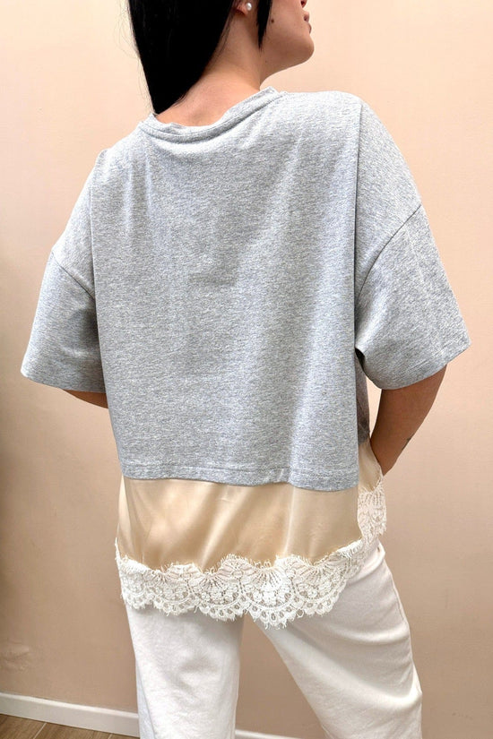 T-Shirt con pizzo - GRIGIO