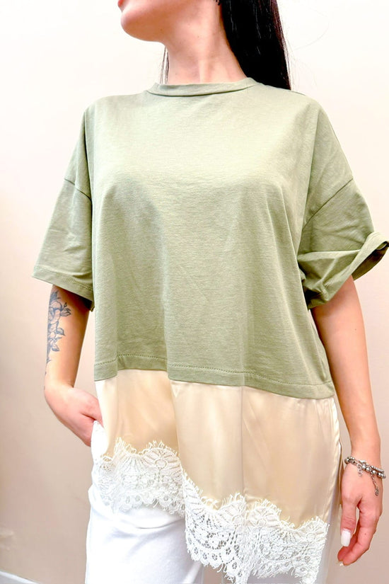 T-Shirt con pizzo - SALVIA