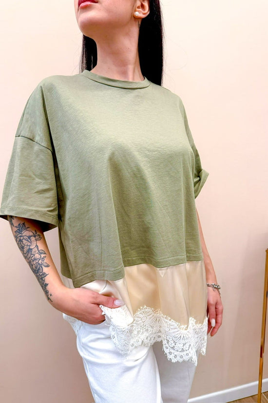 T-Shirt con pizzo - SALVIA