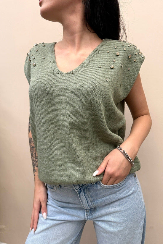 Gilet con strass - VERDE