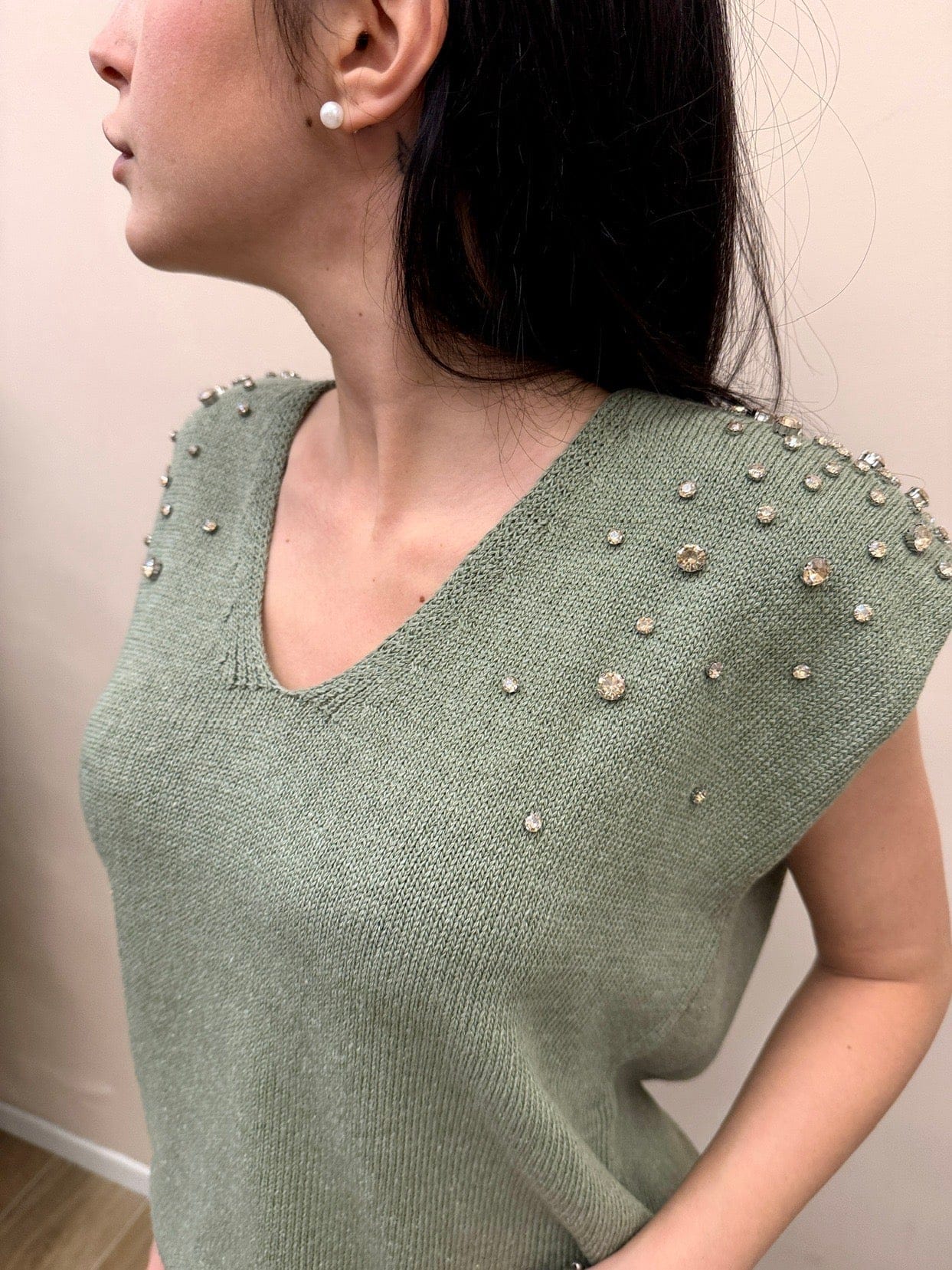 Gilet con strass - VERDE