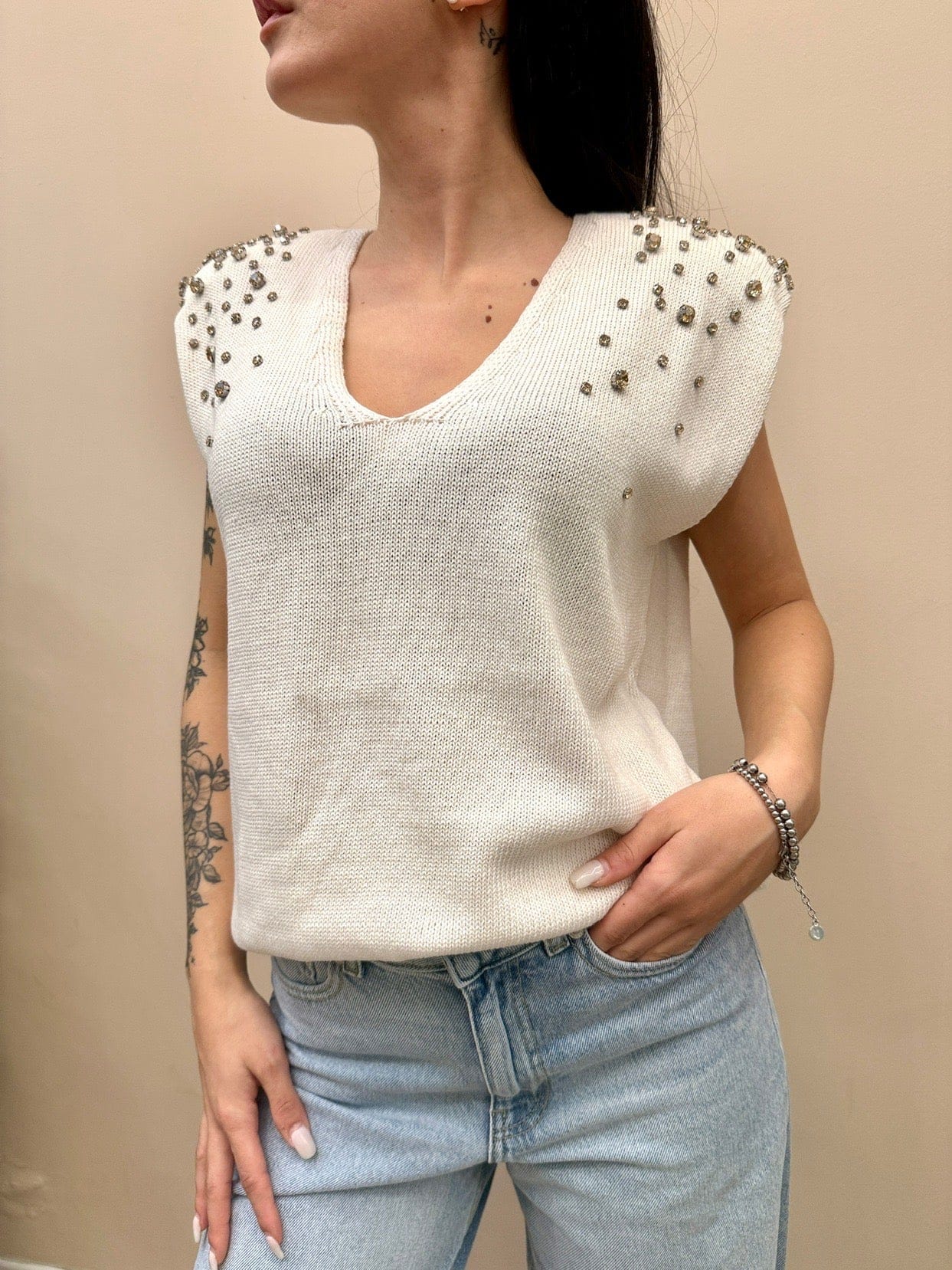 Gilet con strass - PANNA