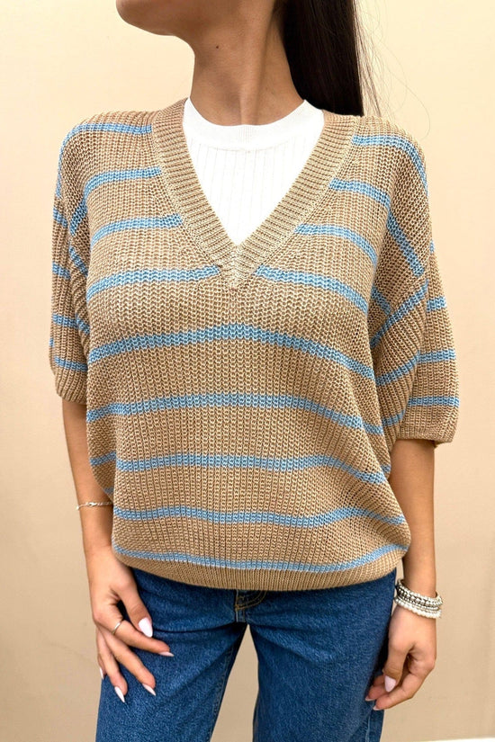 Mglia scollo a V in filo - BEIGE