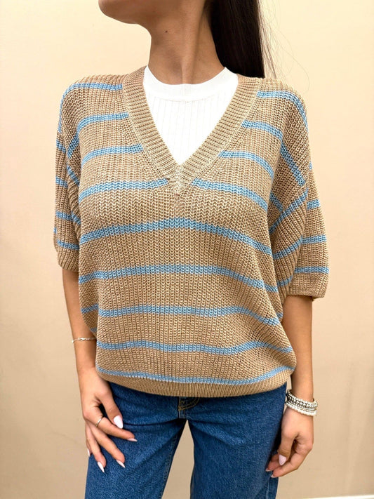 Mglia scollo a V in filo - BEIGE