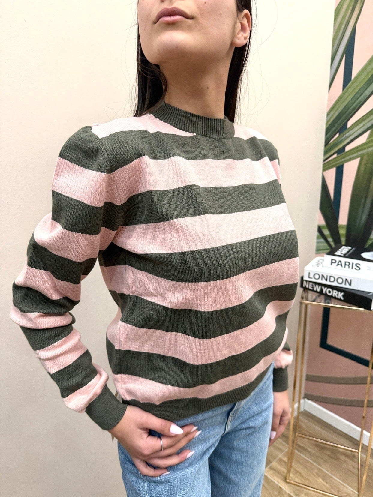 Maglia righe girocollo - MIL -ROSA