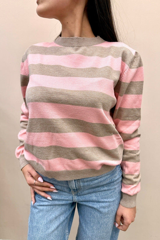 Maglia righe girocollo - ROSA-NOCE