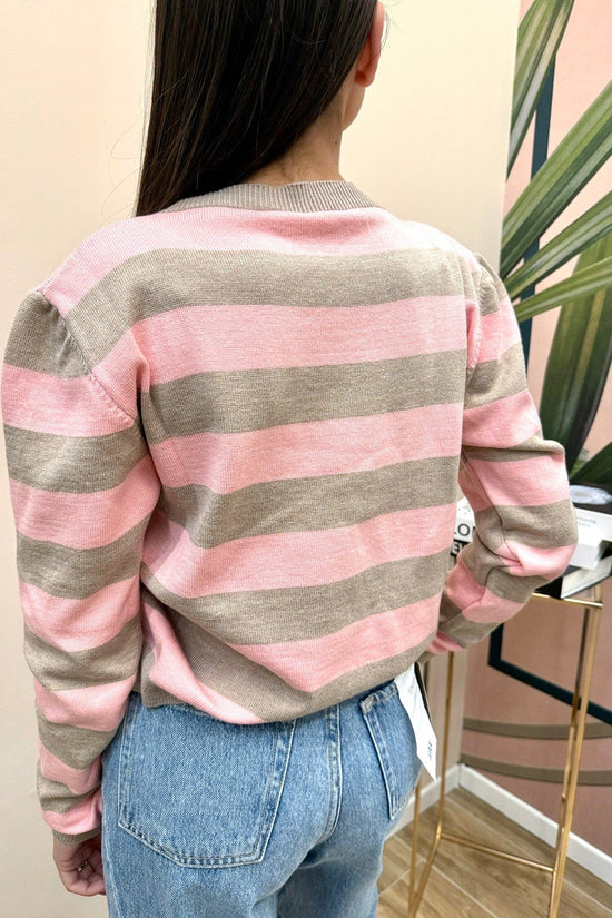 Maglia righe girocollo - ROSA-NOCE